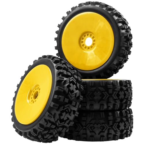 ShareGoo RC Hobby OD 4.72" 1/8 Scale RC Buggy Wheels & Rubber Tires 17mm Hex Rims Compatible with Arrma Typhon 3S 6S Kyosho Losi 8IGHT Traxxas Redcat HSP HPI 1/8 Scale Off Road Car Buggy (Yellow) - color: Yellow