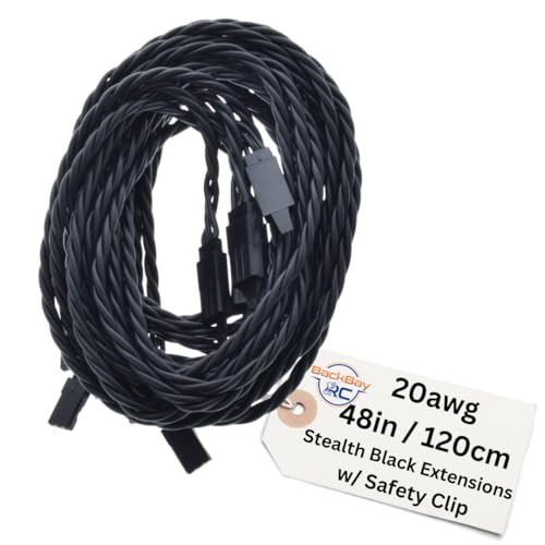 120CM / 48in 20awg Twisted Servo Extension Cable w/Safety Clip - All Black/Stealth Series - 100 Strands for RC Planes, Drones, Trucks, E-Bikes - 11 Lengths / 5 Wires Per Pack - style: 120CM / 48in