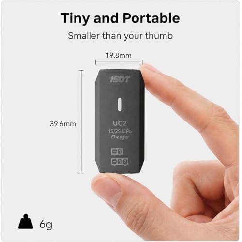 ISDT UC2 Mini 1S/2S LiPo Charger, USB Type-C 5V 2A Input, 0.8A Balanced Pocket Charger with XH 2.54 Interface