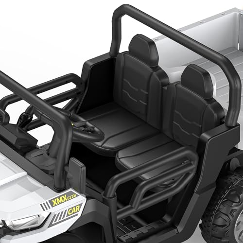 Hetoy 24V 2-Seater Ride On Dump Truck with Parent Remote Control, 4WD 6-Wheel Electric Car for Big Kids, UTV Style Dump Bed & Music Horn, ASTM/CPSIA Certified (Ages 3+) - color: White