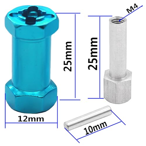 4Pack Vgoohobby 12mm Aluminum Wheel Hex Hub 25mm Offset Extension Hex Drive Adapter Combiner Coupler Compatible with Axial Scx10 D90 Wraith CC01 1/10 RC Crawler Car,Blue