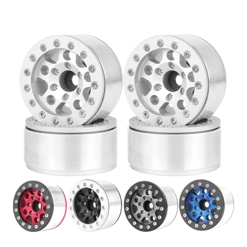 4PCS 1.55 Inch Aluminum Alloy Metal 5Spoke Beadlock Wheel Rim Hubs Replacement Accessory for AX90069 D90 TF2 CC01 Tamiya 1/10 RC Crawler Car Upgrade Parts (Black Silver) - color: Black Silver