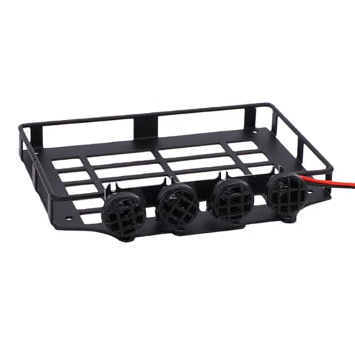 Matybobe 1/12 RC Crawler Roof Rack RC Car Roof Luggage Carrier 1:12 Off Road Rack Metal Cage Style Pre Wired 4 Round Lights Direct Screw On Upgrade Parts with Spotlights for