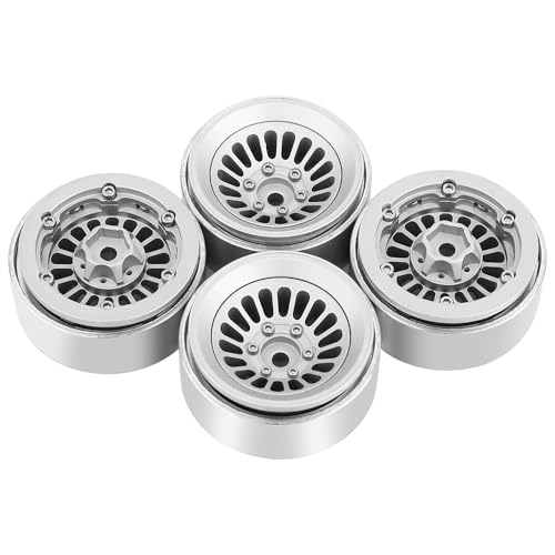 CNC 1.3" Beadlock Wheel Rim for SCX24 1/24 TRX4M Ascent18 1/18 RC Crawler Aluminium Upgrade Part (Silver) - color: Silver