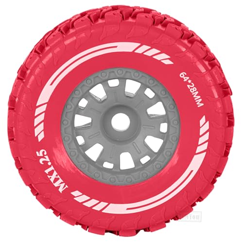 RC MX1.25 RC Truck Wheel Tires for Traxx as/Mojave GROM 223S 4x4 RTR,14301 14302 14303,Tamiya Kyosho HPI 1/14-1/18 Scale On/Off Road,RC Monster Truck Car Wheels,Grey-Red - color: Grey-red(rc Wheels Tires)