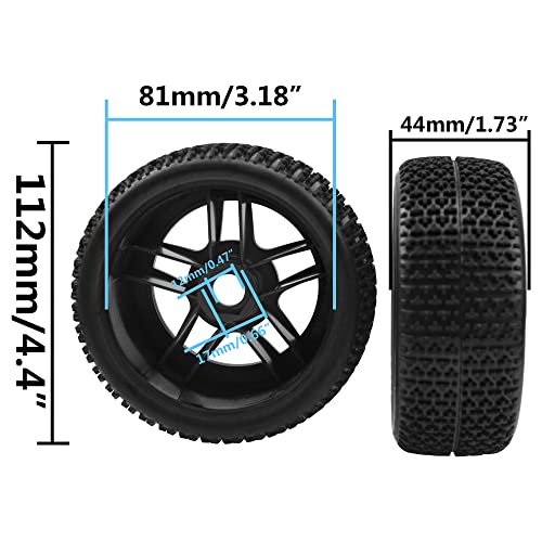 17mm Hex Hub 4.40''OD Rubber Tires & Plastic Wheel Rim w/Foam Compatible with 1/8 Arrma Python Kraton Redcat Kyosho Traxxas Sledge Losi HPI 1/8 Off-Road RC Buggy (T Style) - style: T Style