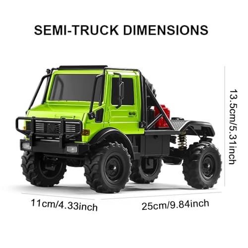 RC Semi Truck, 1:18 Scale RC Crawler, MN-333 Remote Control Car, 2.4GHz 4WD All Terrain Off Road RC Truck Transport Vehicle with LED Lights and 2 Batteries for Adults (Green) - color: Green