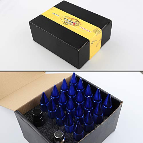 20Pcs Anti Theft Spikes Extended Tuner Wheel/Rims Lug Nuts with Wheel Locks M12X1.5+Socket (Blue) - color: Blue