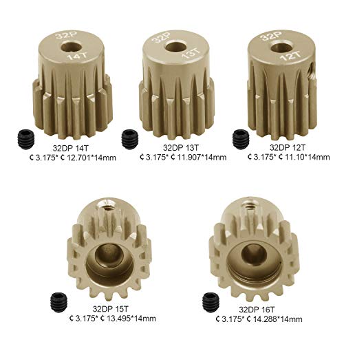 5PCS 32DP 540 Motor Pinion Gear 12T 13T 14T 15T 16T 3.175mm Shaft Pinion | Gears Replacement Parts Set Kit for 1/10 RC Car Brushless Brush Motor - color: Gold 32p 16t-20t