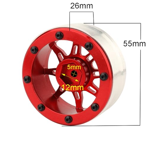 1.9 inch Metal Beadlock Wheel Rims Hubs for Axial SCX10 I II III 90046 SCX10 PRO Capra TRX4 RC4WD D90 1/10 RC Rock Car Crawler Upgrade Part (red) - color: Red