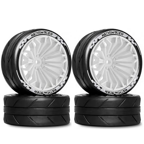 1/10 RC On Road Tires OD 2.55'' & Plastic Wheels 12mm Hex for 1:10 Scale Racing Touring Street Car Tamiya TT01 TT02 XV01 TA06 A959 144001 HPI KYOSHO HSP PTG2 Traxxas (White) - color: White