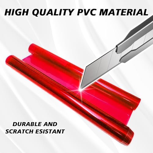 Tint Film for Taillight Headlight Fog Light, 12×48 Inches Vinyl Self-Adhesive Car Tail Light Tape, Brake Light Headlight Cover Protection Film Color Shiny Chameleon Sticker (Red) - color: Red