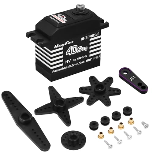 RC Digital Servo, IP67 Waterproof 40KG Metal Gear Servo High Torque Servo with 25T Servo Horn for 1/12 1/10 1/8 RC Car RC Crawler Robot Boat, Black - color: Black&silver