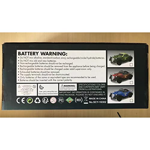 1/16 Scale 4WD Retro RC Drift Car with 35km/h Speed, 390 Motor, IPX4 Waterproof, LED Headlights, 2.4GHz Full Proportional Control Great Gift for Adults-Metal Blue - color: Metal Blue