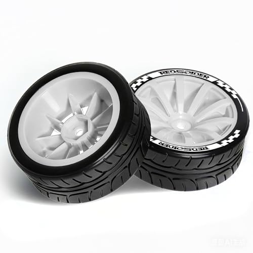 REDSPIDER 1/10 RC On-Road Wheel Tires 2.56" OD 10-Spoke Plastic Wheel hub and Rally Tires 12mm Hex Fit for 1/10 Tamiya TT01 TT02 XV02 XV01 WLtoys HSP Kyosho WR8 RedCat Sakura HPI (White) - color: White
