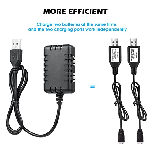 Charger Cable 2S 7.4V 1 to 2 USB Charger Replacement for SCX24 RC Car 1A with XH-3P Connector Compatible with Axial SCX10 7.4V 2S Lipo Battery RC Car Truck Drone Boat Quadcopter and Airsoft