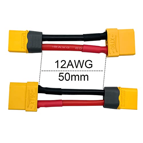 XT60 to XT90 Adapter Cable, 12AWG XT60 Male and Female to XT90 Connector Cable for RC Lipo Battery FPV Racing Drone Portable Power Station - style: XT60H to XT90