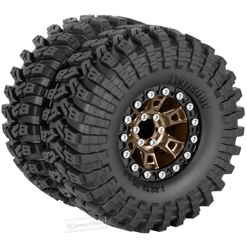 RC 1.3 Beadlock Wheels and Tires Single & Dually for 1/18 TRX4M Ascent-18,1/24 SCX24 FCX24 RC Crawler Car,Aluminium & Brass 1.3 Rims w/All Terrain Rubber Tire,4pcs,Brown w/Black - color: Brown(4pcs)