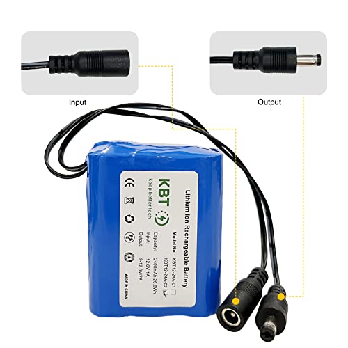 KBT 12V 2400mAh Rechargeable Li-ion Battery, DC5521 Male Connector, Replacement Battery Pack with Charger Compatible with 12V Device RC Car, Boat, Robot, DIY, LED Light Strip, CCTV Camera - style: 2.4Ah DC5521 plug