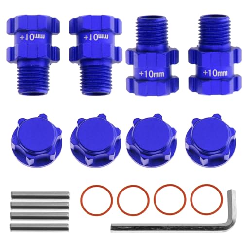 RC Wheel Hex Hubs Adapter 14mm to 17mm Widen 10mm Extended Wheel Hub Drive with Anti-dust Cap Nuts Compatible for Arrma 1/10 3S Granite Mega Senton Big Rock New BIGROCK Typhon Upgrade Parts - color: Blue