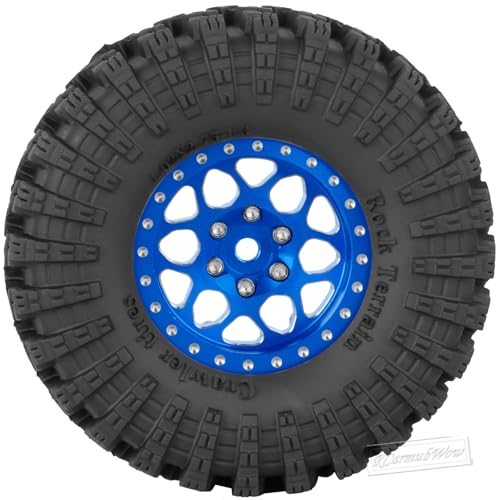 1.3" Beadlock Wheel Tires Set for 1/18 1/24 SCX24 TRX4M RC Crawler Car,Alloy RC Wheel Rims Brass Coating Rings All Terrain RC Tires,Navy Blue - color: Navy Blue(4pcs)