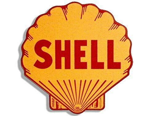 MAGNET 4x4 inch Vintage Shell Gas Station Logo Shaped Sticker (Motorcycle car Gasoline) Magnetic vinyl bumper sticker sticks to any metal fridge, car, signs