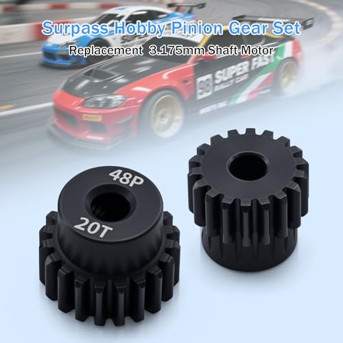 Surpass 48P Pinion Gear Set 3.175mm Shaft Hole 18T/19T/20T/21T/22T 48 Pitch Motor Gears for1/10 RC Car Upgrade Part with Screwdriver (5Pack) - size: 18T 19T 20T 21T 22T