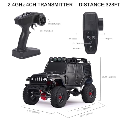 1:10 Scale RC Rock Crawler 4x4 - Hobby Grade All-Terrain RC Truck with Carbon Fiber Frame, All-Metal Gearbox, Waterproof ESC, 2.4GHz for Adults & Teens (Red) - color: Red