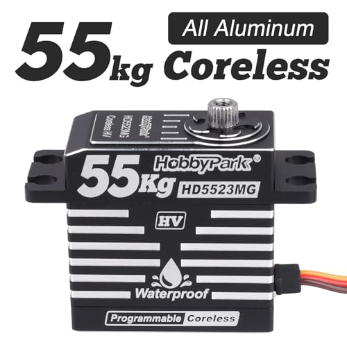 HobbyPark Waterproof RC Servo High Torque Coreless Motor Metal Gear Digital Servo Aluminum Case Parts for 1/8 1/10 RC Crawler SCX10 TRX4 RC Truck RC Car Buggy Basher Control Angle 180° (55kg Torque)