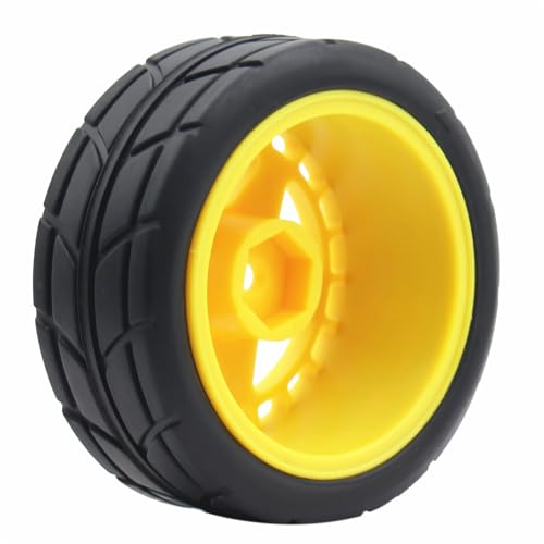 66mm 4PCS 1/10 RC On-Road tires and Hard Plastic wheels set Hex 12mm For WRC Drift Car Conversion 1/10 RC On-Road Car Traxxas Tamiya FW06 TT02 HPI HSP 94122 Kyosho%T066 (Yellow) - color: Yellow