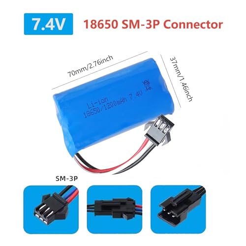 2Pcs 7.4V 1200mAh Li-ion Battery Pack RC Replacement Rechargeable 18650 Battery Pack SM-3P Plug with Charger Cable for RC Drone,Remote Control Car,Radio