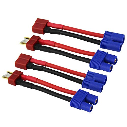 4pcs RC LiPo Battery Connector Adapter Compatible with EC3 to T Male Female Connectors ESC Charger with 5cm 14awg Wire(2 Pairs)