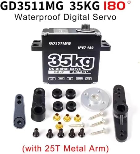 GOTECK 35KG Digital Servo,Large Torque 8.4V Full Metal Gear IP67 Waterproof Steering Servo with 25T Servo Horn for 1/8 1/10 1/12 RC Crawler Car,Robot,Boat,Truck Robot Parts (35KG(8.4V)-180°)