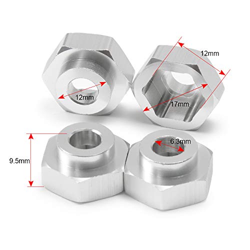 4PCS Aluminum Alloy 12mm Turn to 17mm Wheel Rim Hex Adapter Drive Hub Conversion Extension Compatible with Tamiya Axial Traxxa HPI Himoto HSP Losi Kyosho RC 1/10 On-Road Car Tires (Silver) - color: Silver
