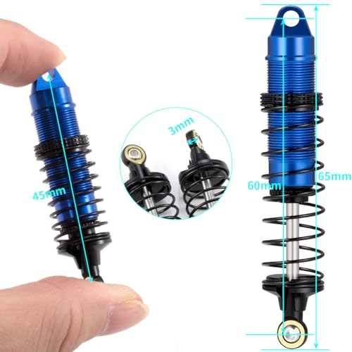 4Pcs Aluminum Front & Rear Shock Set RC Dampers,Blue + Black | Upgrade Parts, For Losi 1/16 Mini-B, For Losi 1/18 Mini-T, RC Car Buggy - color: Blue + Black