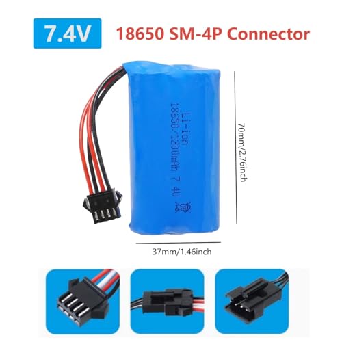 2Pcs 7.4V 1200mAh Li-ion Battery Pack RC Replacement Rechargeable 18650 Battery Pack SM-4P Plug with Charger Cable for RC Drone,Remote Control Car