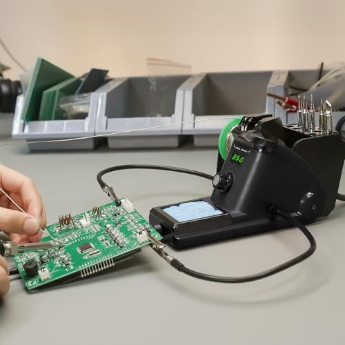YIHUA 926 III 60W Digital Display Soldering Iron Station Kit w 2 Helping Hands, 6 Extra Iron Tips, Lead-Free Solder, Solder Sucker, S/S Tweezers, °C/ºF Conversion, Auto Sleep & Calibration Support - color: Black