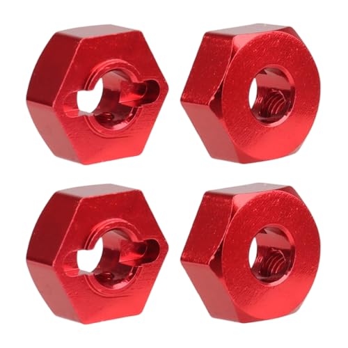 Hobbypark 12mm Wheel Hex Hubs 5mm Axle Hole Drive Adapter & M4 Lock Nuts for 1/12 1/10 RC Car Truck Buggy On Road RC Touring Racing Compatible with Traxxas Tamiya Redcat Axial Upgrades Parts (Red) - color: Red