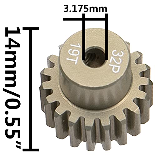 ShareGoo 7075 Aluminum Alloy 32DP 3.175mm Pinion Gear Sets 17T 18T 19T 20T Motor Gears Fit 3.175mm (1/8-Inch) Shaft Compatible with HPI Losi Axial Traxxas Tamiya 1/10 RC Car,4Pack