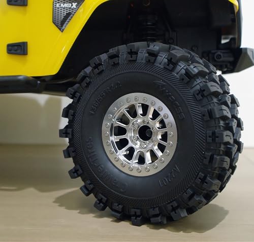 348g Weighted RC 2.2 Beadlock Wheels & Tire Set (4-Piece) Upgrades Accessories Rims for 1/10 SCX10 Wheels TRX4RC4WD and D90 RC Crawler Axial Remote Control Car 4pcs (Silver) - color: Silver