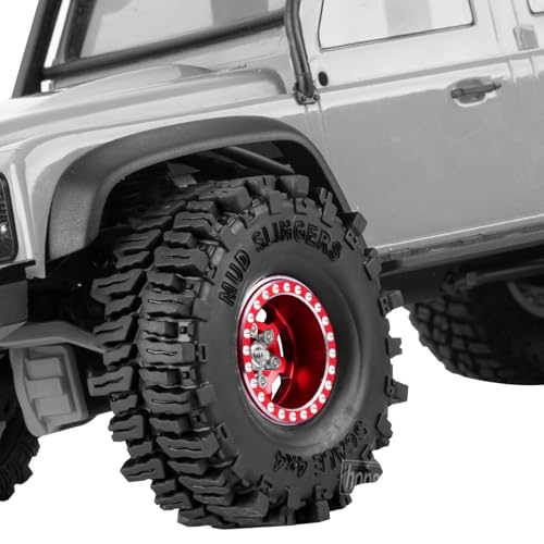 RC 1.0 Beadlock Truck Tires for 1/18 1/24 Trx4m SCX24 RC Crawler,RC Wheels Tires.Aluminum 1.0‘’ Beadlock Wheel Rim&1.0in Tires Tyres.Red(4PCS) - color: Bb-red