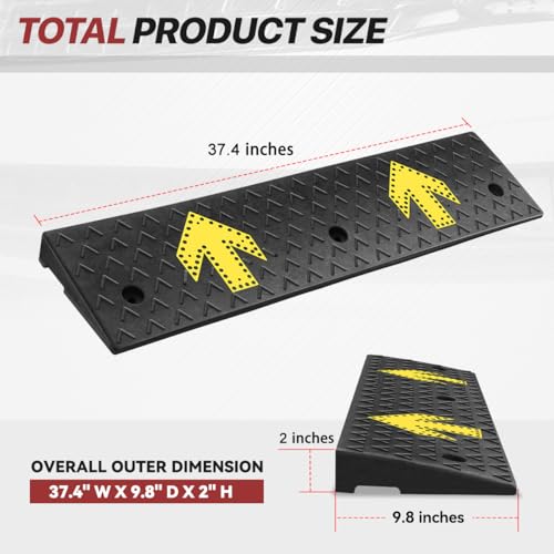 Rubber Curb Ramp 2" Rise Height, Arrow Patterned Sidewalk Curb Ramp for Forklift Truck Bus Car SUV, Driveway Curb Ramps for Low Profile Car, Threshold Bridge Ramp for Warehouse Garage - size: 2" Rise Arrow