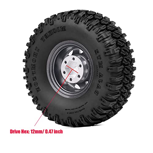 4PCS 1.55 inch Aluminum Metal Beadlock Wheels Rim Rubber Tires Set Replacement for 1/10 RC Crawler Car D90 TF2 Tamiya CC01 CC02 LC70 JIMNY Axial AX90069 Upgrade Parts (Grey) - color: Grey