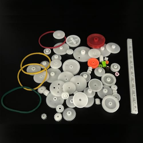 60PCS Small Gear Kit Plastic Gears Belt Pulley Single Gear Spindle Gear Small Motor Gears for DC Motor RC Car Robot Model Toy DIY Gear Replacement