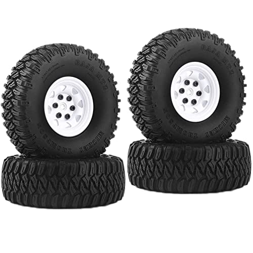 4PCS 1.55 inch Aluminum Metal Beadlock Wheels Rim Rubber Tires Set Replacement for 1/10 RC Crawler Car D90 TF2 Tamiya CC01 CC02 LC70 JIMNY Axial AX90069 Upgrade Parts (White) - color: White