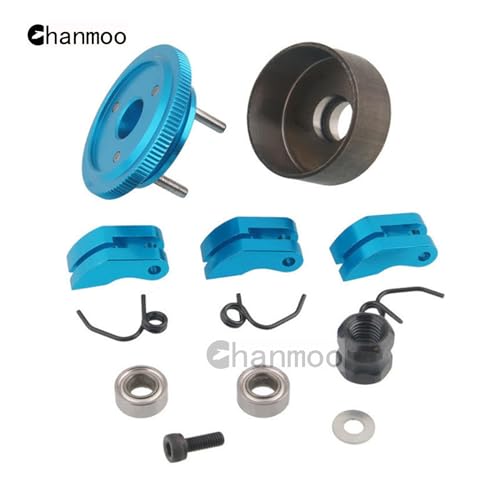 1/8 RC Car 14T Clutch Bell Flywheel Assembly Kit Shoes Bearings Gear Engine Nut Springs Cone for 1:8 RC Buggy Truck Car KYOSHO HPI HSP Axial Himoto 21-28cxp Nitro Engine Parts (Blue) - color: Blue