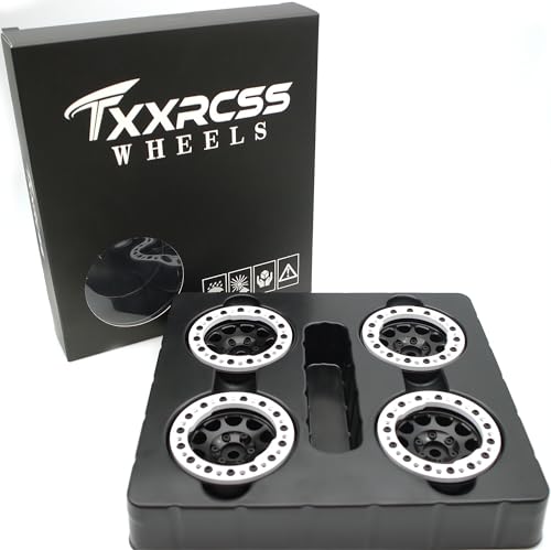 RC 1.9 Beadlock Wheel Rims Hex 12mm Aluminum Wheels Adjustable for Traxxas TRX4 Axial SCX10 Gen8 1/10 RC Crawler Car (Black White) - color: Black White