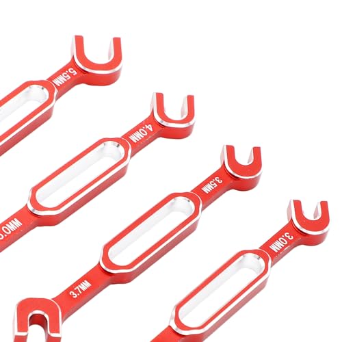 RC Car Wrench, 4PCS RC Car Repair Wrench Turnbuckle Nut Ball Joint Remover Aluminum Alloy RC Maintenance Spanner 3.0‑6.0mm for RC Car Truck - color: Red