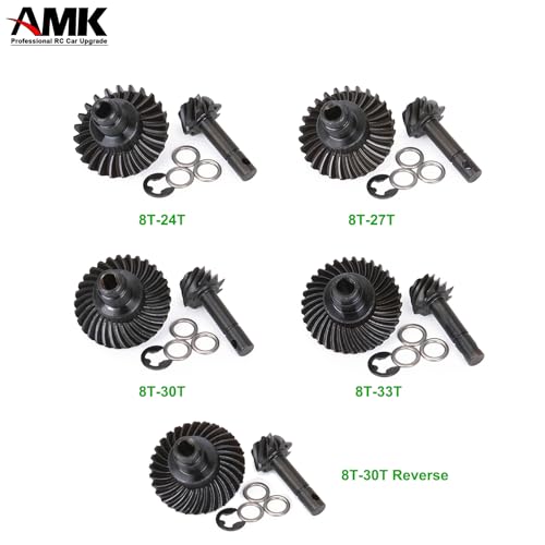 AMK 2 Sets Metal SCX10 III Bevel Gear, Ring Pinion Gear Set, -27% 8T-33T 1/10 Capra Underdrive Differential Axle Gears for RC Crawler Axial SCX10 Upgrades AR44 AR45 F9 (8T-33T) - size: 8T-33T