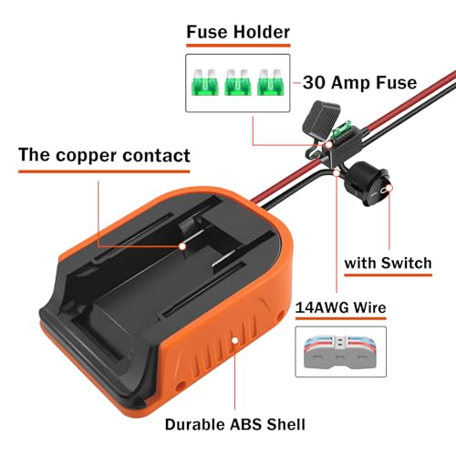 URUN 2 Pack Power Wheel Adapter for Black+Decker 20V MAX Lithium Battery with Fuse&Switch,Secure Battery Adapter with 14 Gauge Wire,Good Power Convertor for DIY Ride On Truck,Robotics,RC Toys - size: for Black+Decker Battery